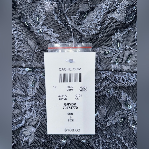 New with tags. Formal dress. Gray/Silver with petit beading, sequins, and lace. - Picture 3 of 6